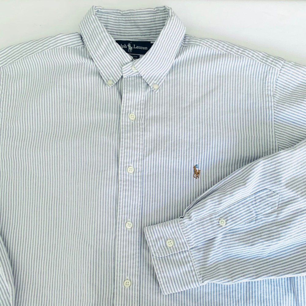 Polo Ralph Lauren Yarmouth Shirt Mens 16-34 Blue Striped Cotton Preppy Old Money